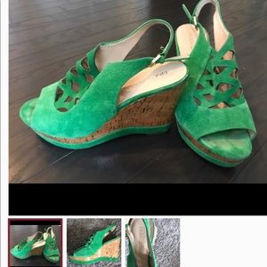 FRANCO SARTO GREEN SUEDE WEDGES